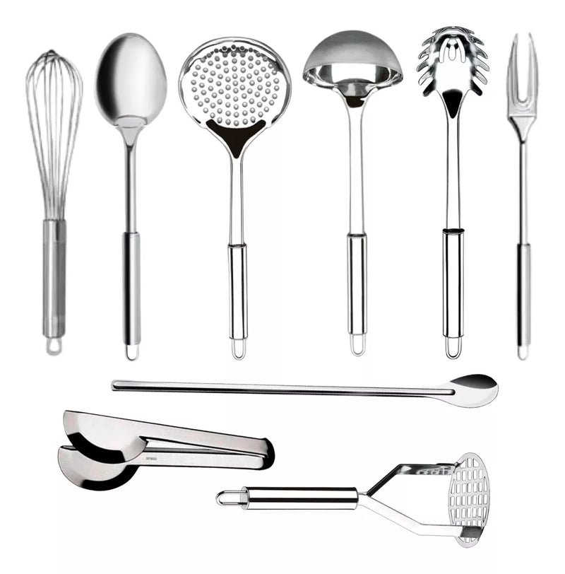 Kit Utensílios de Cozinha 9 Peças em Aço Inox