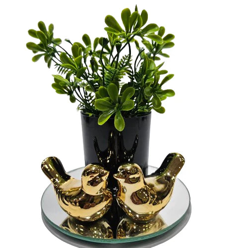 Vasinho Floral com Bandeja Redonda e Passarinhos