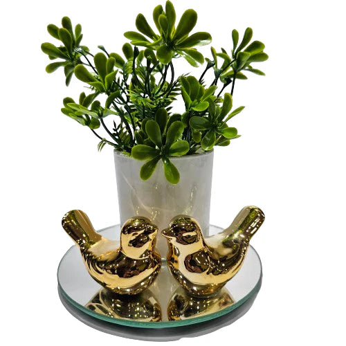 Vasinho Floral com Bandeja Redonda e Passarinhos