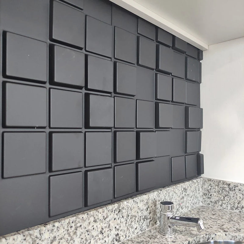 10 Placas 3D Black Decorativas para Paredes e Tetos