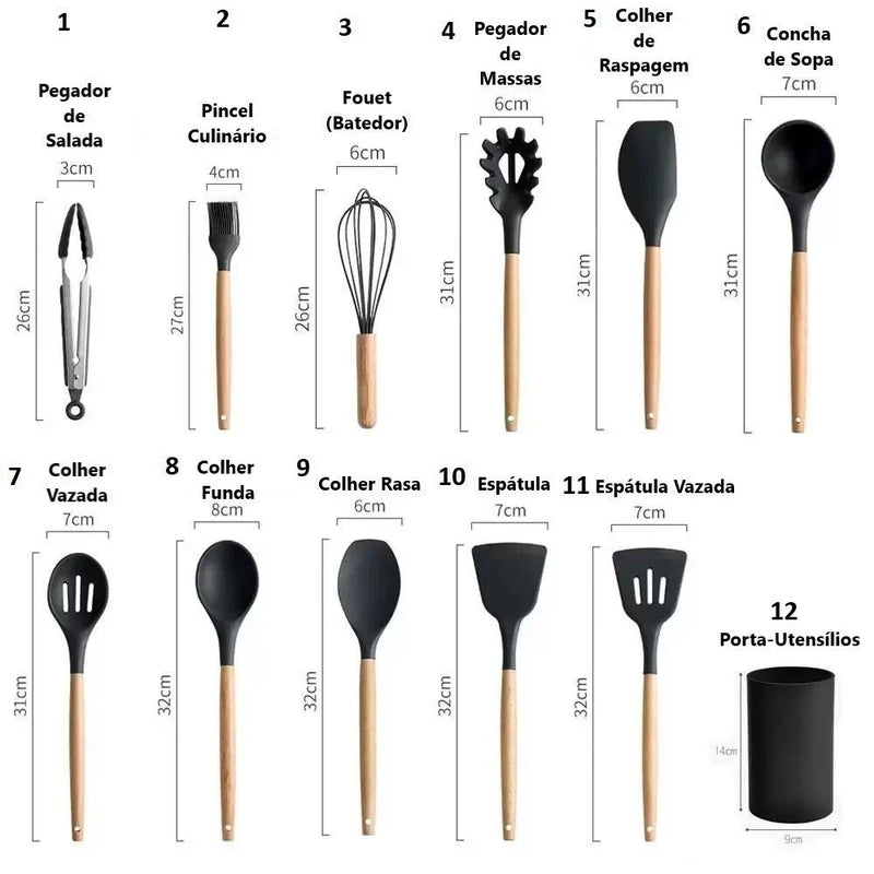 KIT COZINHA 12 PEÇAS DE SILICONE HEALLSORT - 40% OFF