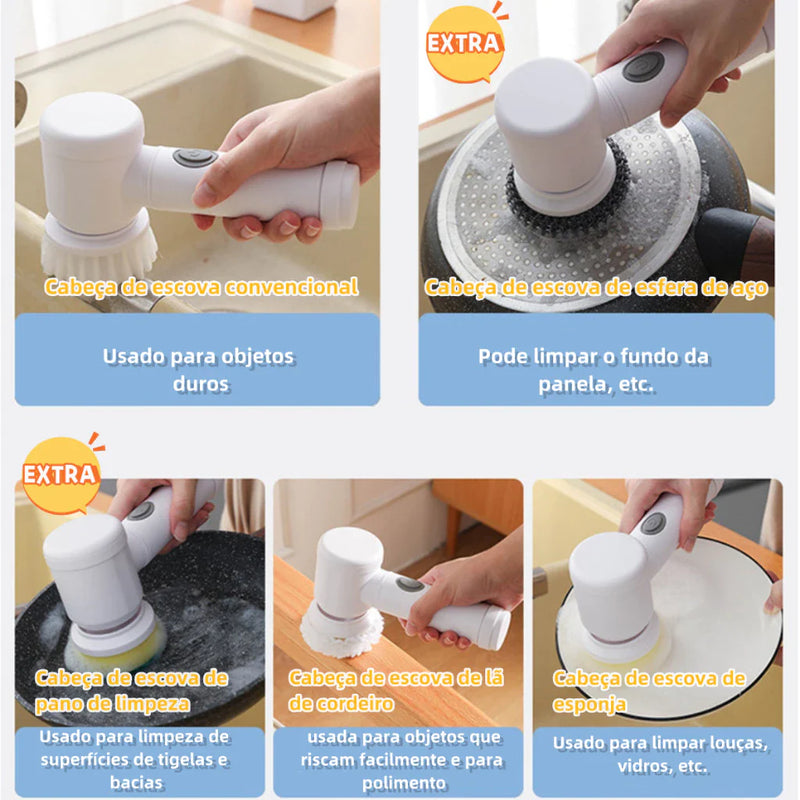 Escova Elétrica de Limpeza 3 em 1 Sem Fio